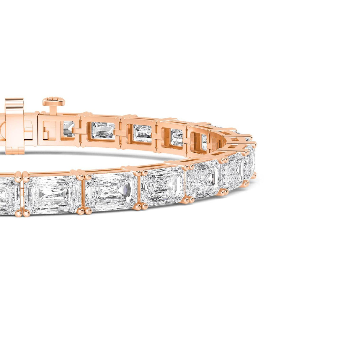 Caprice east-west emerald tennis lab grown diamond bracelet in rose gold - view 4