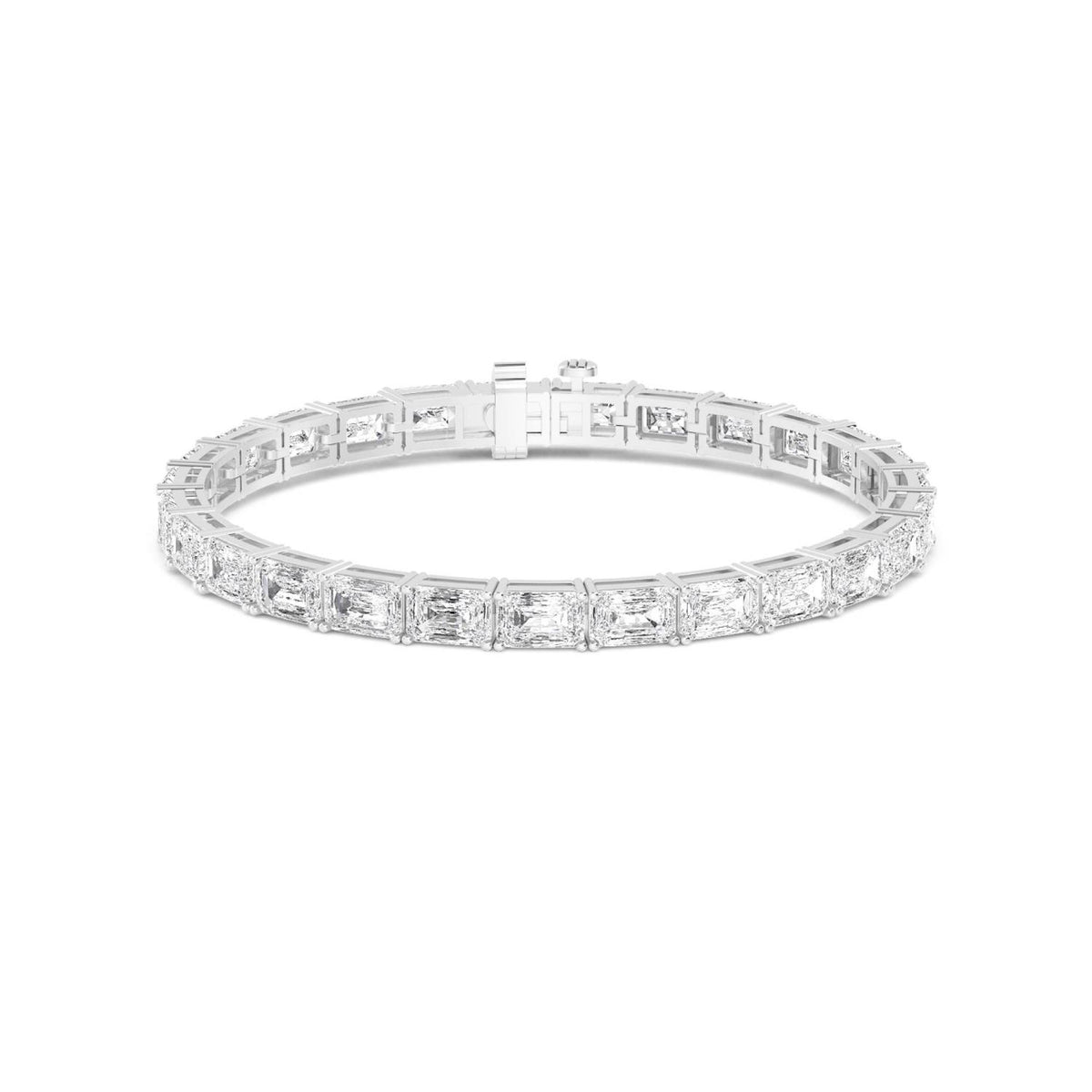 Caprice east-west emerald tennis lab grown diamond bracelet in white gold - view 1