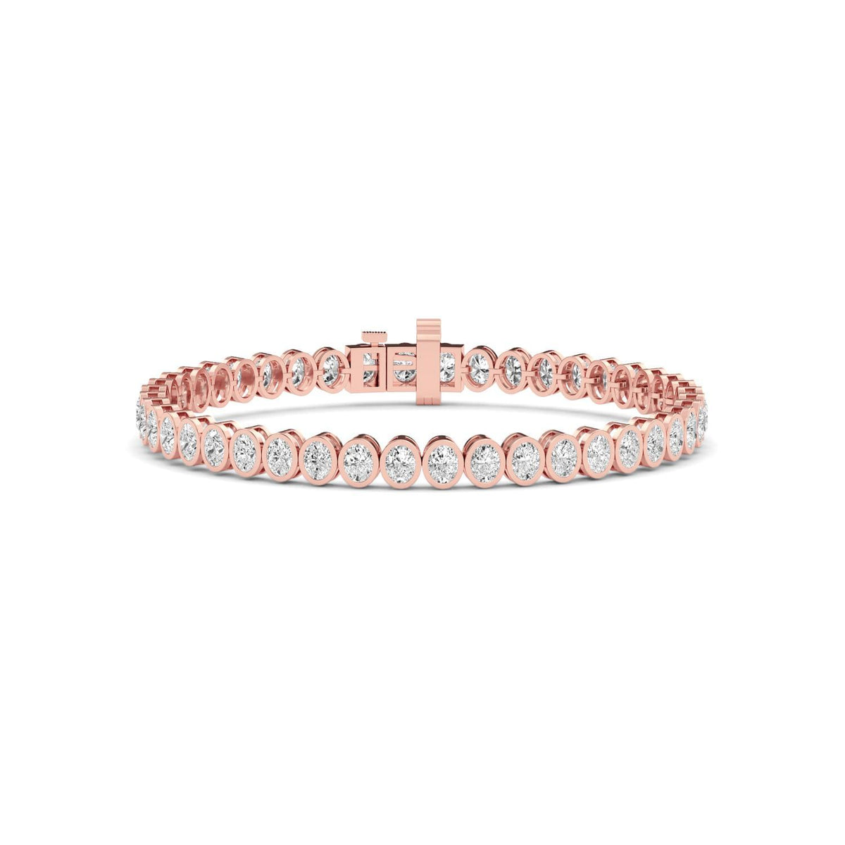 Carina oval bezel tennis lab grown diamond bracelet in rose gold - view 1