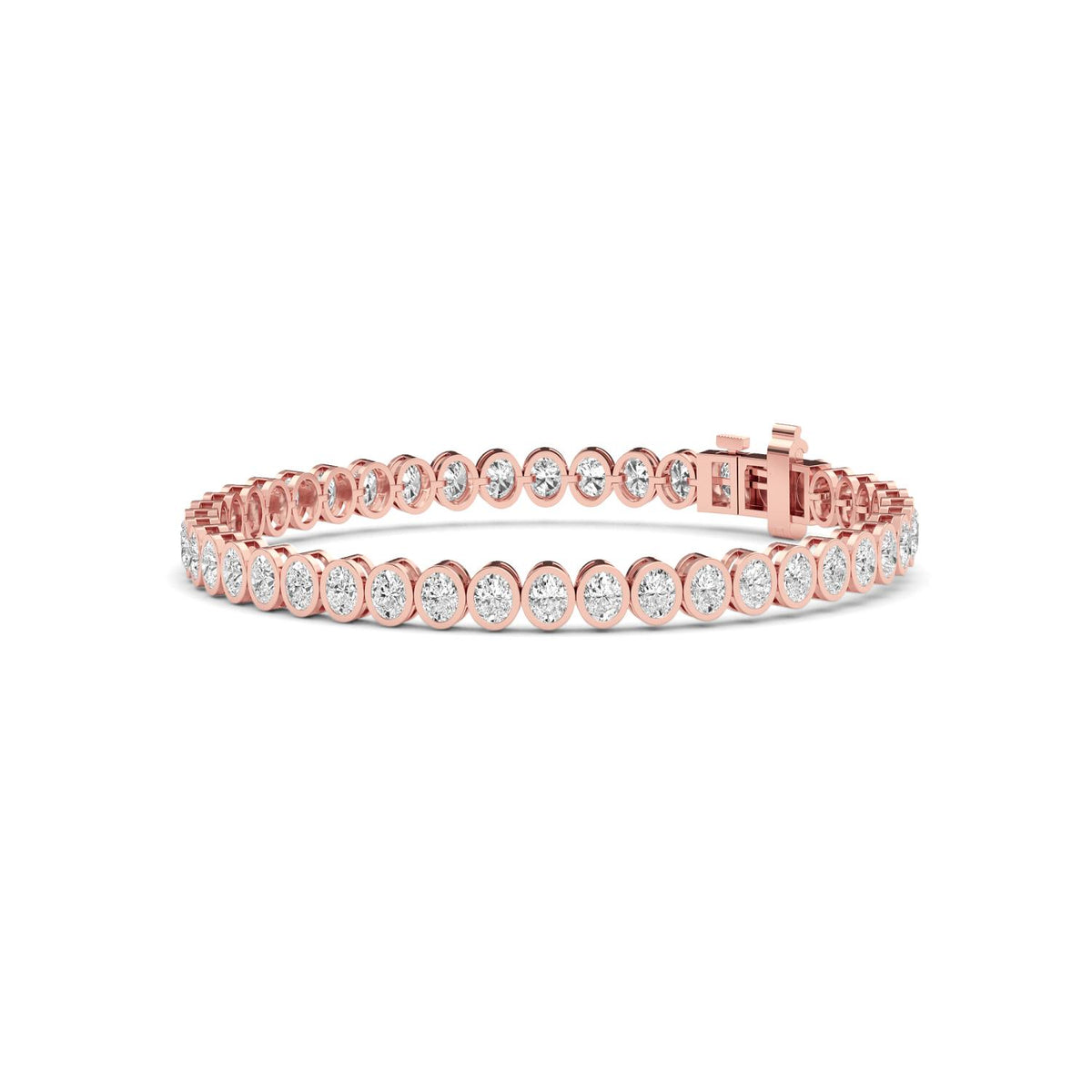 Carina oval bezel tennis lab grown diamond bracelet in rose gold - view 2