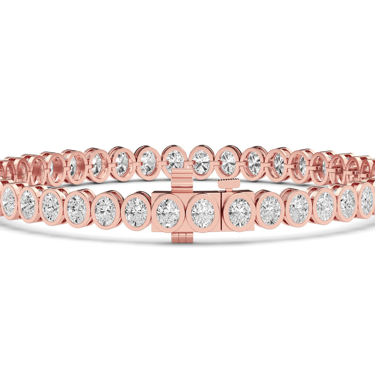 Carina oval bezel tennis lab grown diamond bracelet in rose gold - view 3