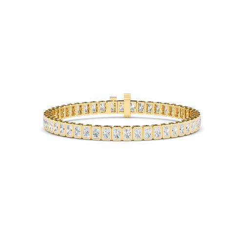 Cassandra radiant bezel tennis lab grown diamond bracelet in yellow gold - view 1