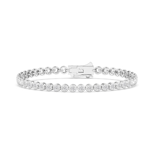 Cassia round bezel tennis lab grown diamond bracelet in white gold - view 1