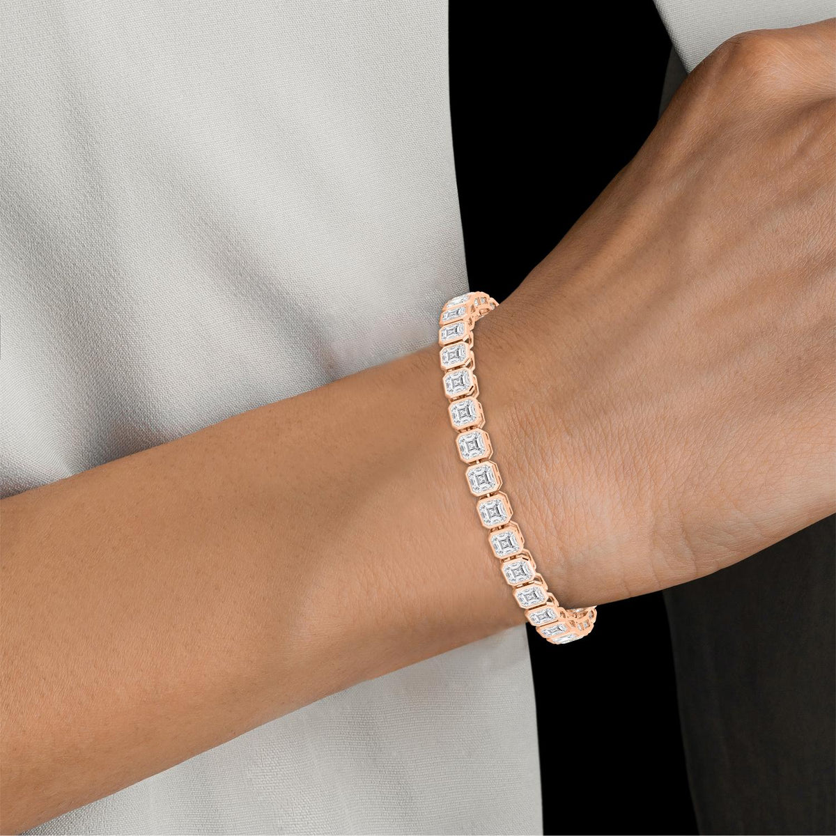 Cecilia asscher bezel tennis lab grown diamond bracelet in rose gold - view 2