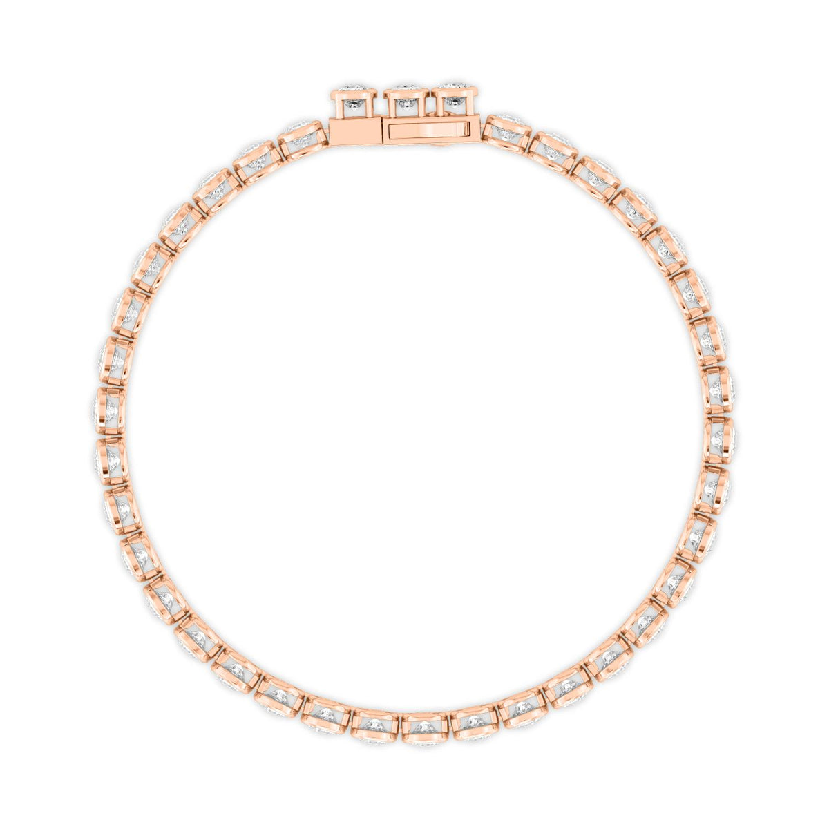 Celia cushion bezel tennis lab grown diamond bracelet in rose gold - view 3
