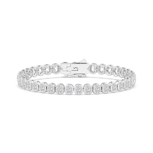 Celia cushion bezel tennis lab grown diamond bracelet in white gold - view 1