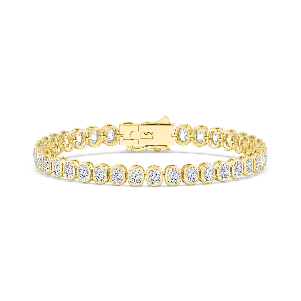 Celia cushion bezel tennis lab grown diamond bracelet in yellow gold - view 1