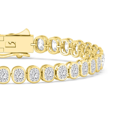 Celia cushion bezel tennis lab grown diamond bracelet in yellow gold - view 4