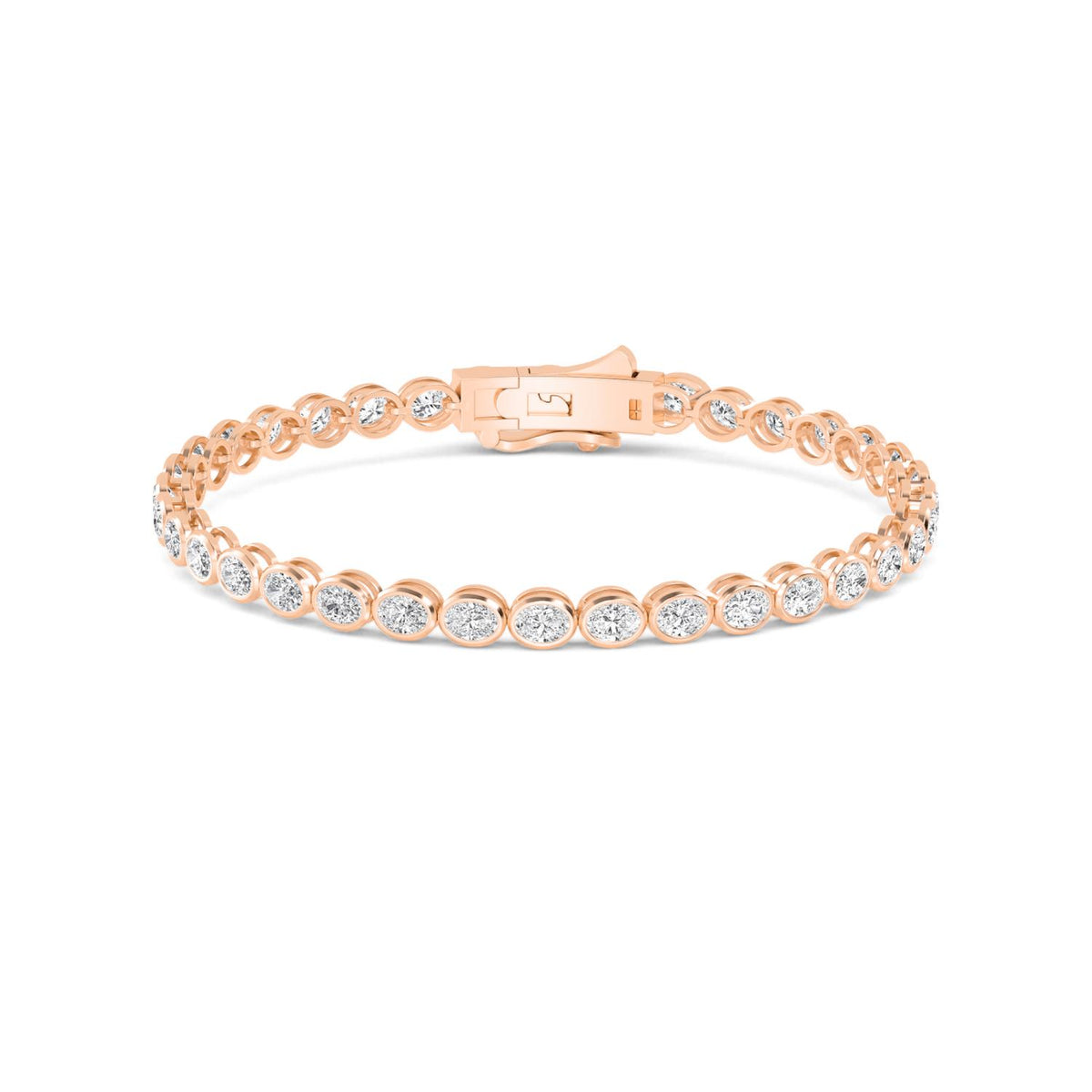 Chiara east-west oval bezel tennis lab grown diamond bracelet in rose gold - view 1