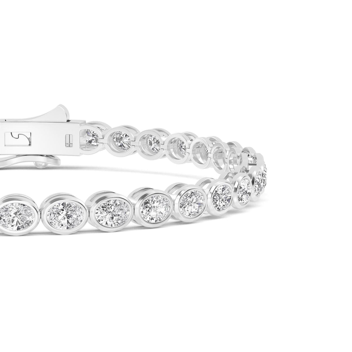 Chiara east-west oval bezel tennis lab grown diamond bracelet in white gold - view 4