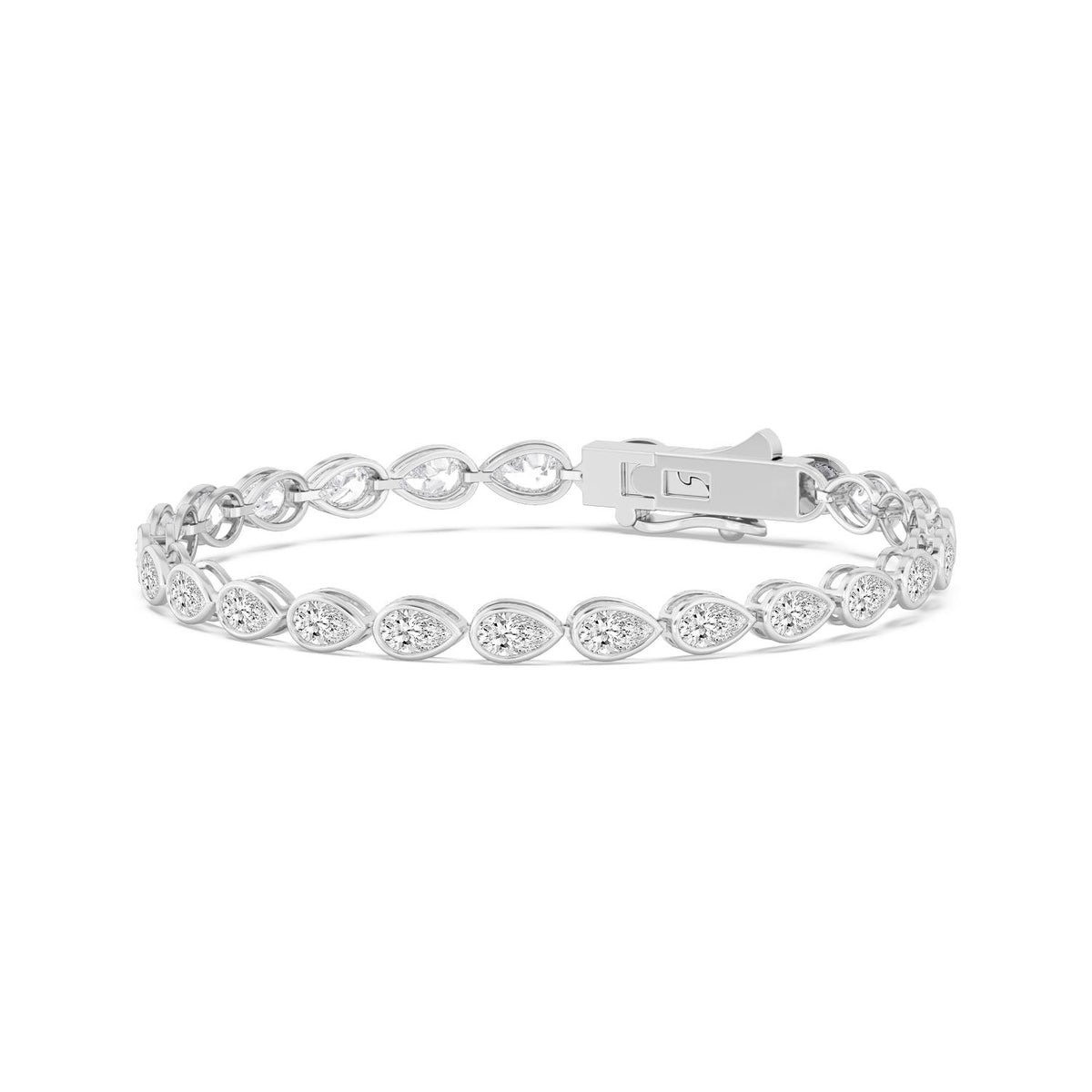 Chloe east-west pear bezel tennis lab grown diamond bracelet in white gold - view 5