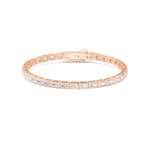 Clarissa east-west radiant bezel tennis lab grown diamond bracelet in rose gold - view 1