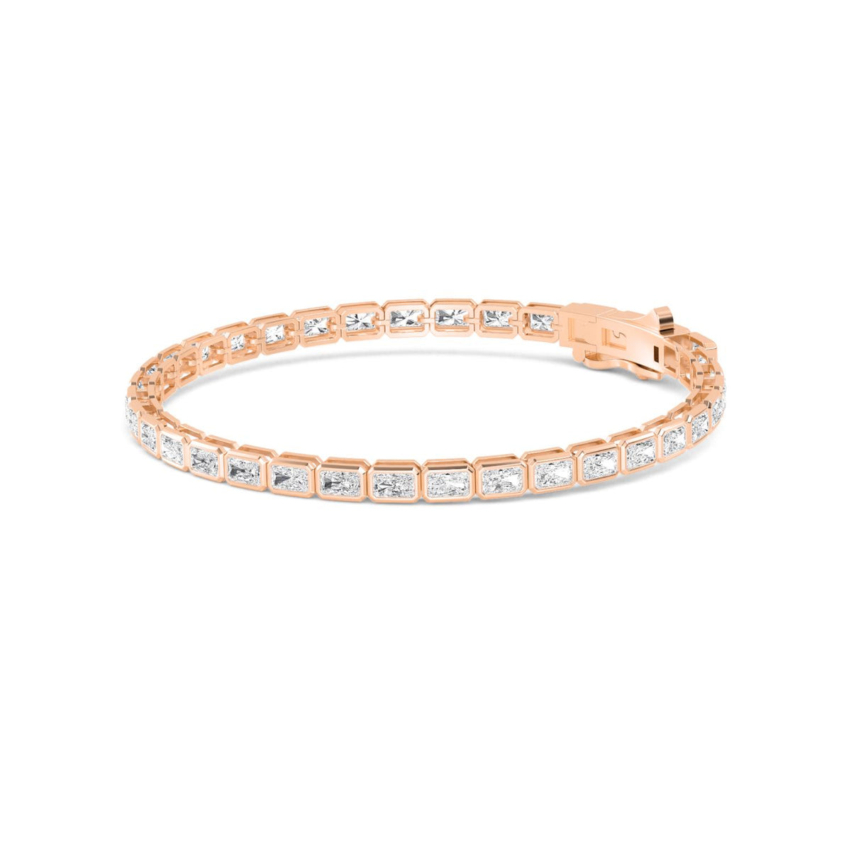 Clarissa east-west radiant bezel tennis lab grown diamond bracelet in rose gold - view 5