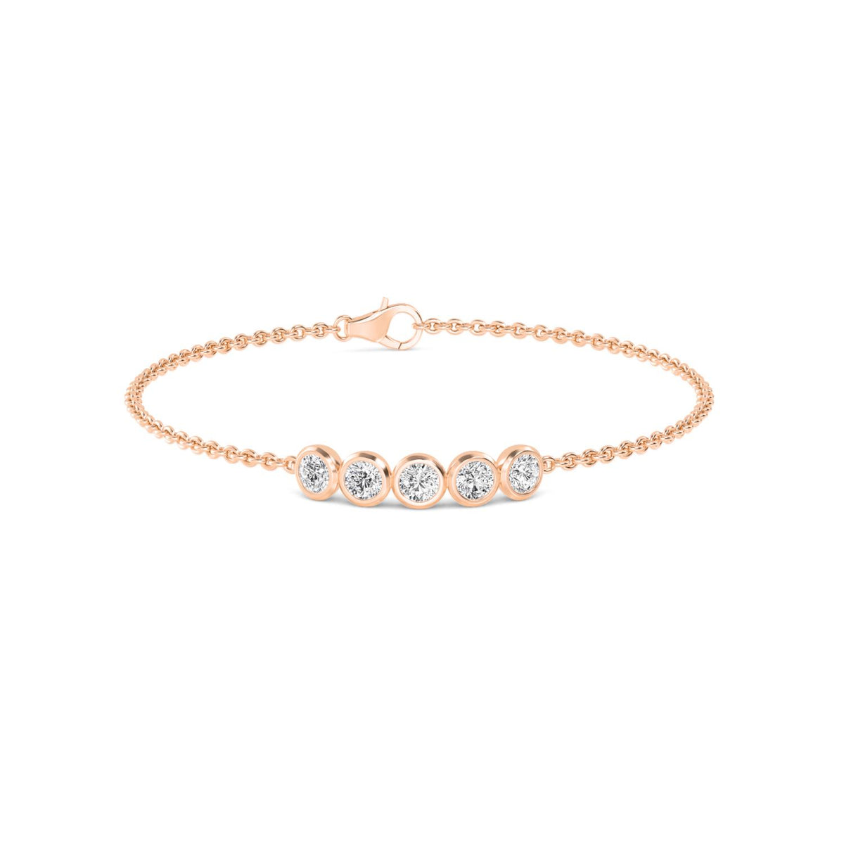 Clementine graduated round bezel chain lab grown diamond bracelet in rose gold - view 1