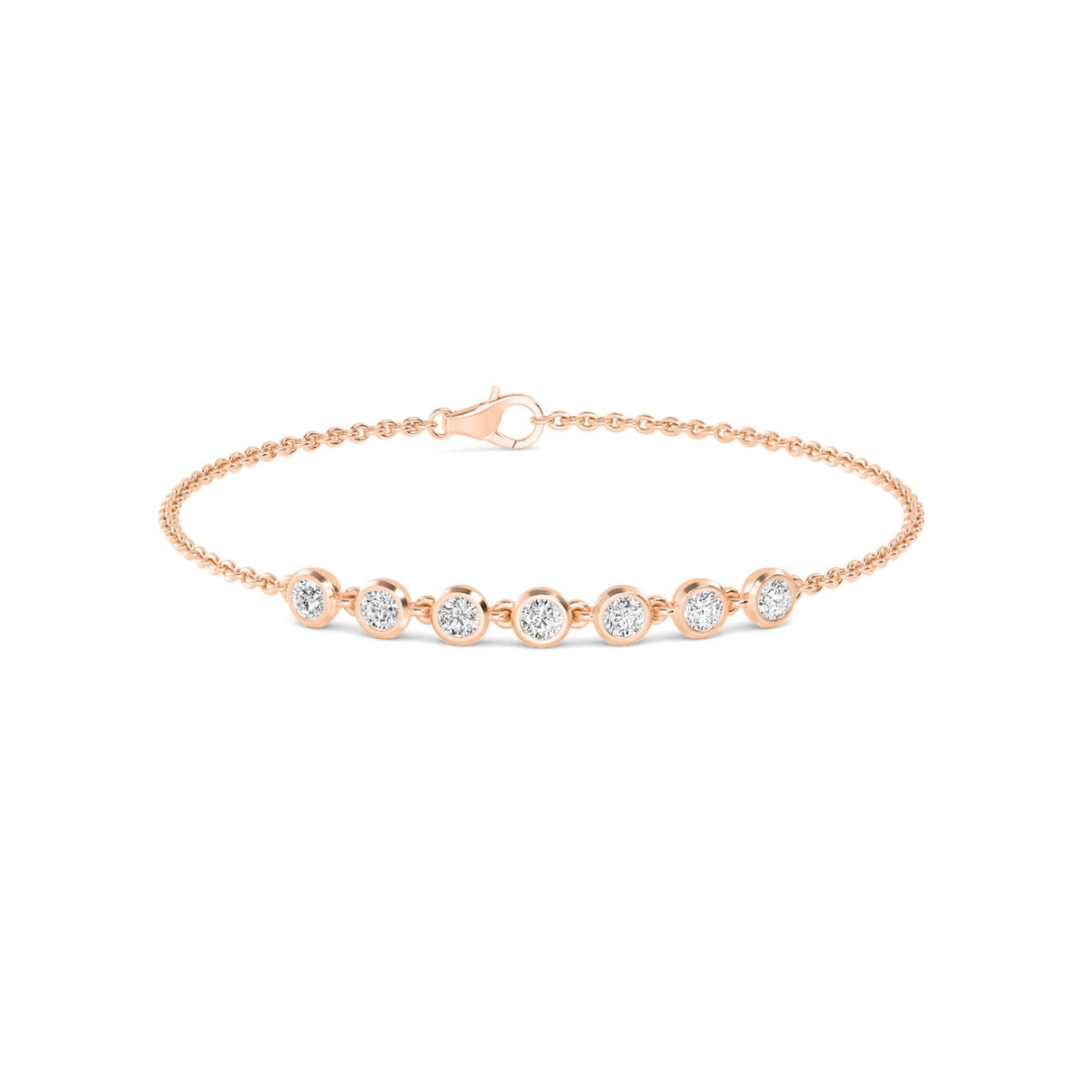 Colette mixed bezel chain lab grown diamond bracelet in rose gold - view 1