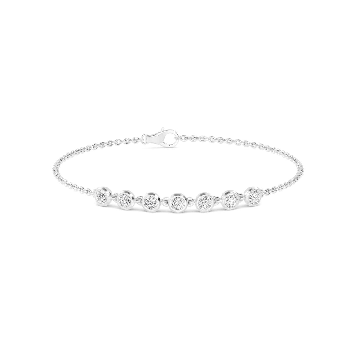 Colette mixed bezel chain lab grown diamond bracelet in white gold - view 1