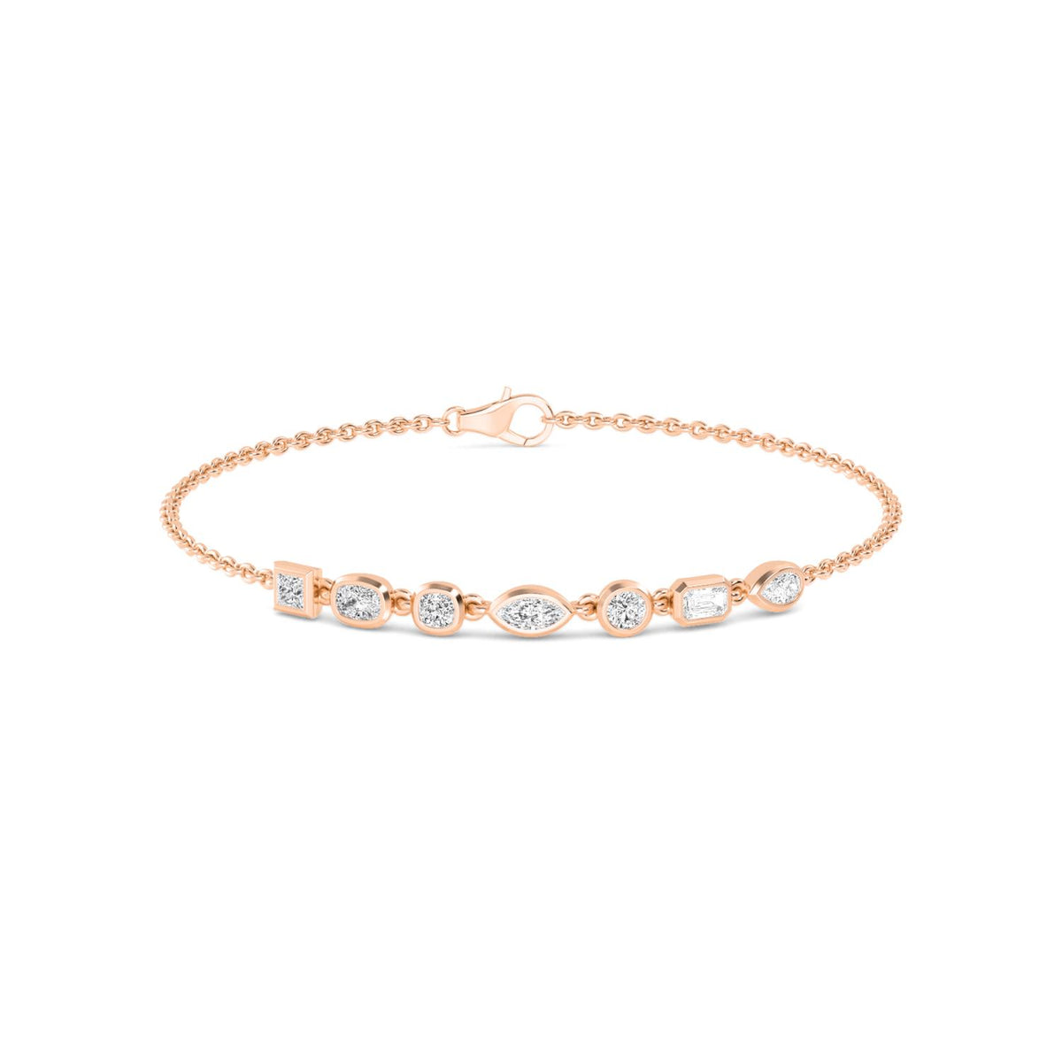 Cora mixed shape bezel chain lab grown diamond bracelet in rose gold - view 1