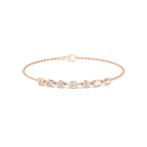 Cora mixed shape bezel chain lab grown diamond bracelet in rose gold - view 1