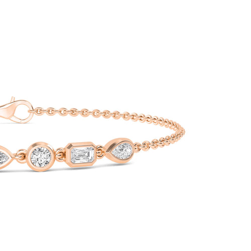 Cora mixed shape bezel chain lab grown diamond bracelet in rose gold - view 4