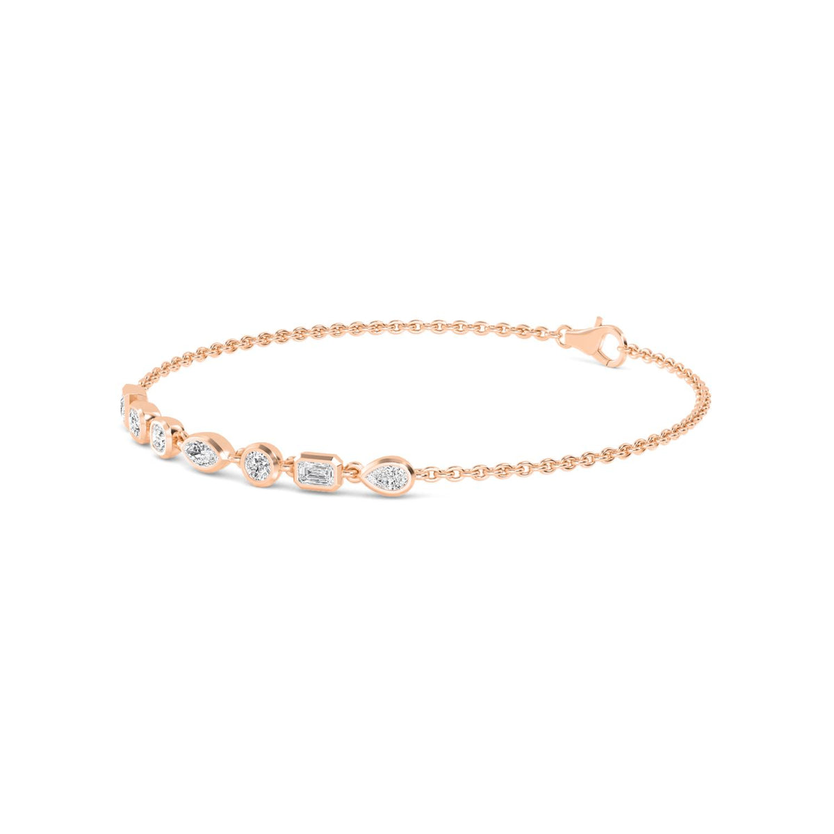 Cora mixed shape bezel chain lab grown diamond bracelet in rose gold - view 5