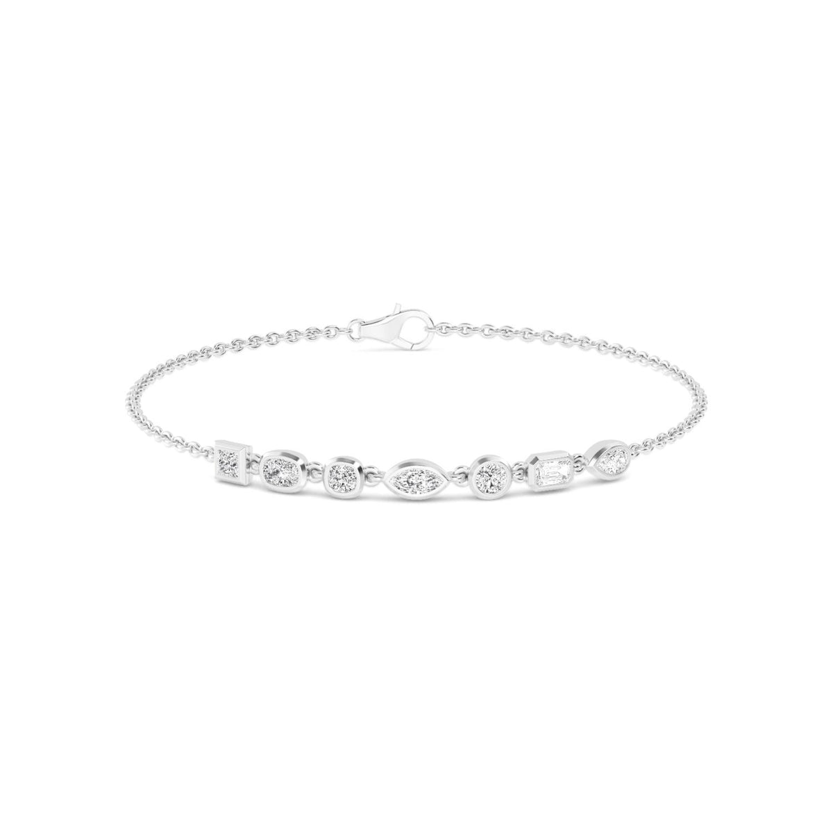 Cora mixed shape bezel chain lab grown diamond bracelet in white gold - view 1