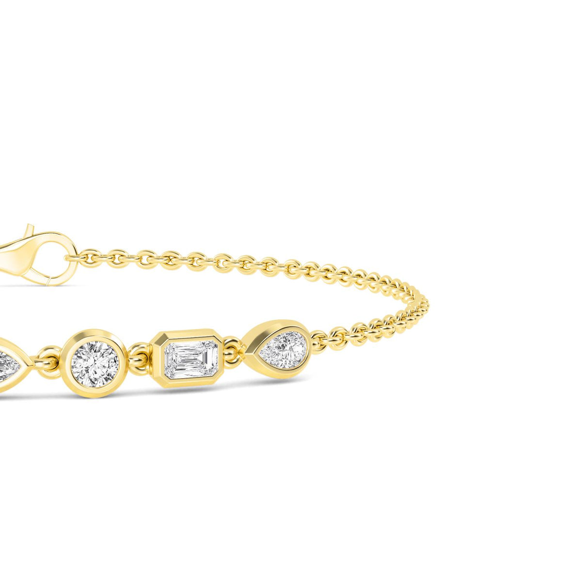 Cora mixed shape bezel chain lab grown diamond bracelet in yellow gold - view 4