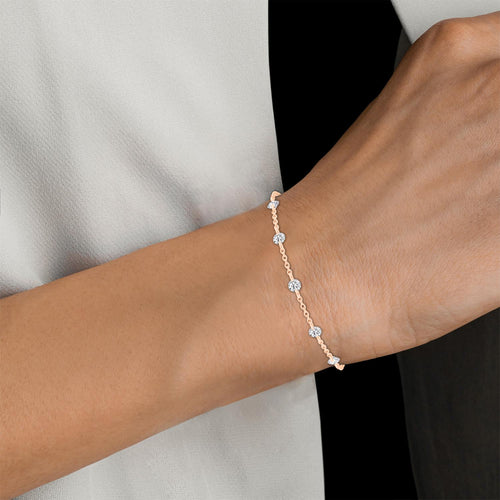 Cosima round diamond station lab grown diamond bracelet in rose gold - view 2