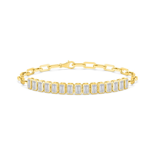 Eira emerald paperclip lab grown diamond bracelet in yellow gold - view 1