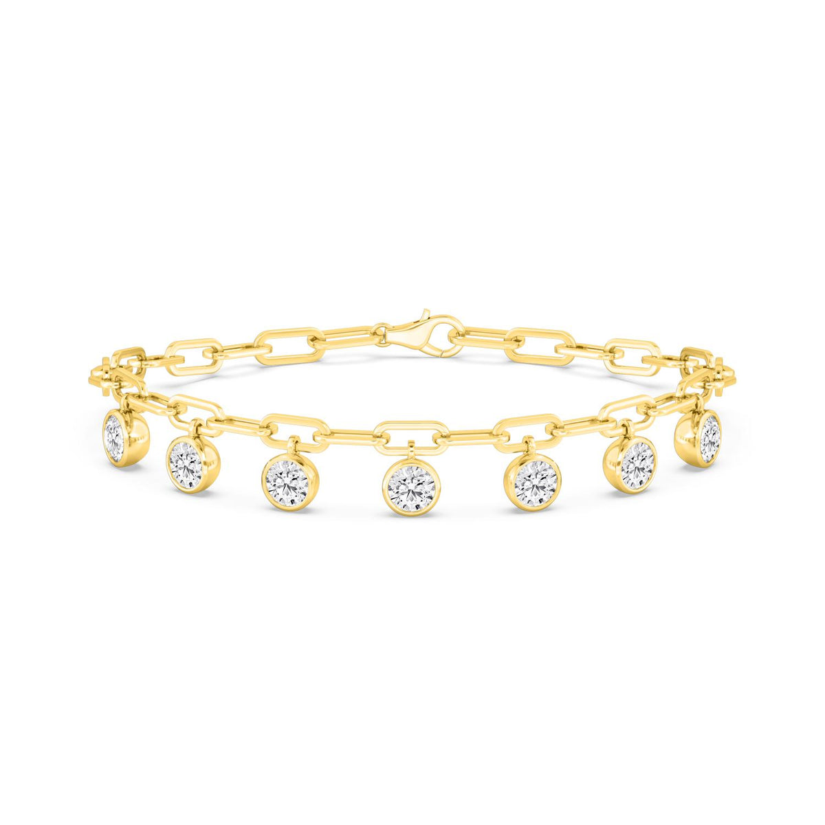 Elena diamond drop paperclip lab grown diamond bracelet in yellow gold - view 1