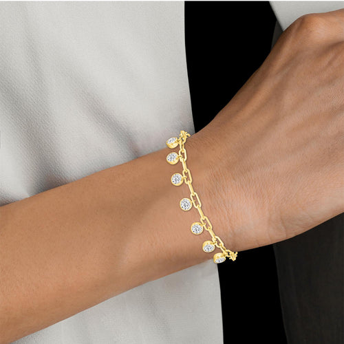 Elena diamond drop paperclip lab grown diamond bracelet in yellow gold - view 2