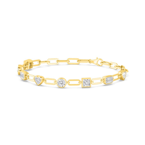 Eloise mixed bezel paperclip lab grown diamond bracelet in yellow gold - view 5