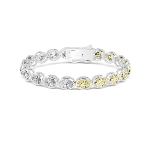 Felicia oval halo line lab grown diamond bracelet in white gold - view 1