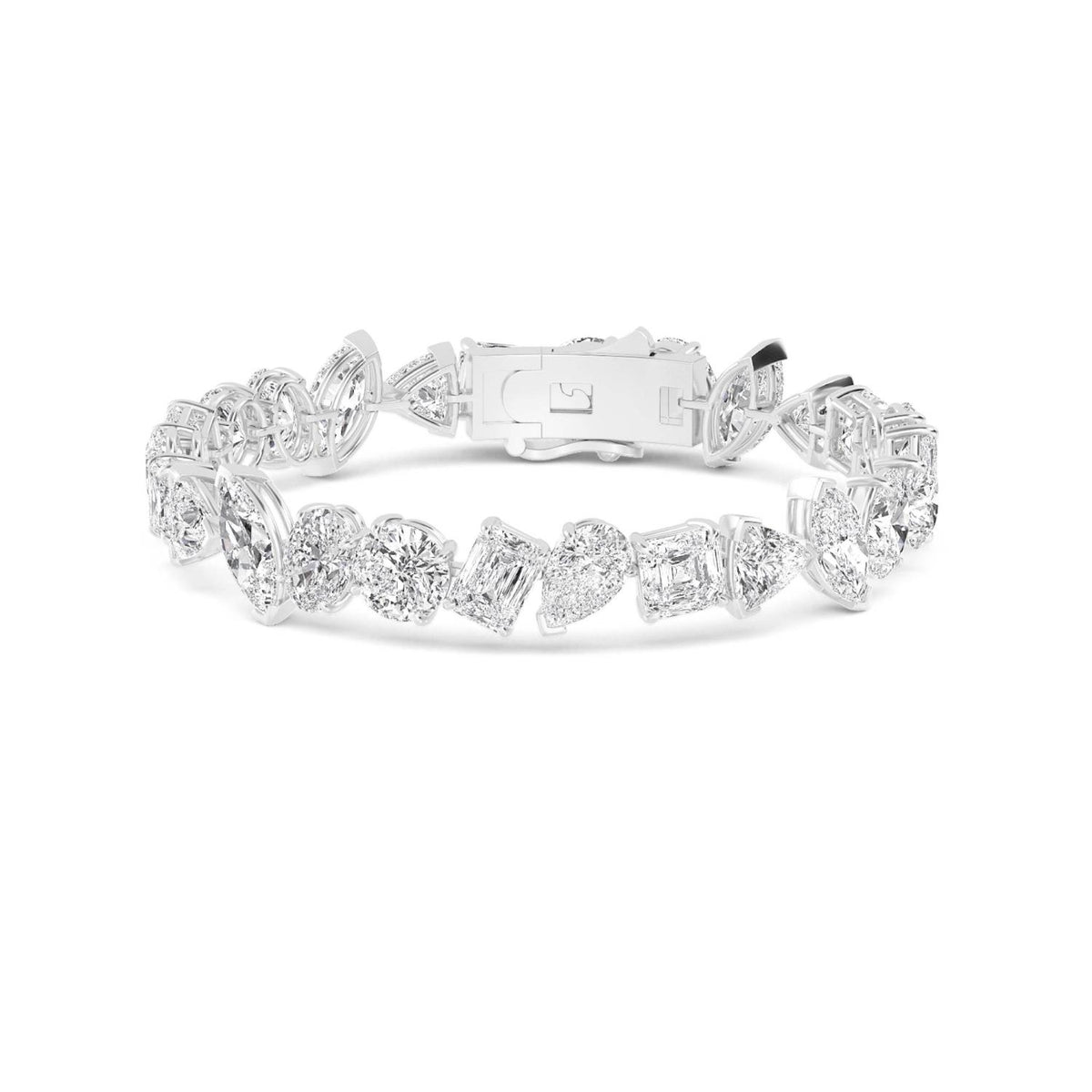 Felicity round halo statement lab grown diamond bracelet in white gold - view 1