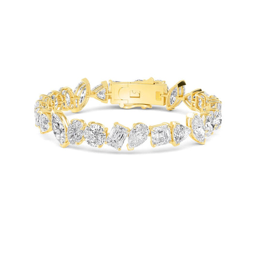 Felicity round halo statement lab grown diamond bracelet in yellow gold - view 1