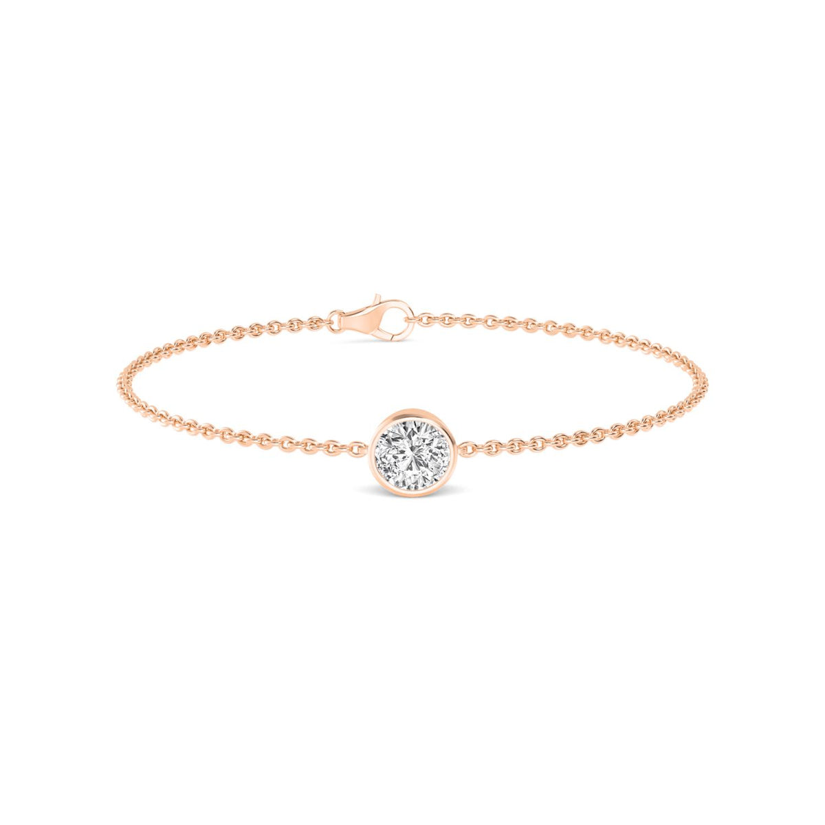 Fern round bezel chain lab grown diamond bracelet in rose gold - view 1