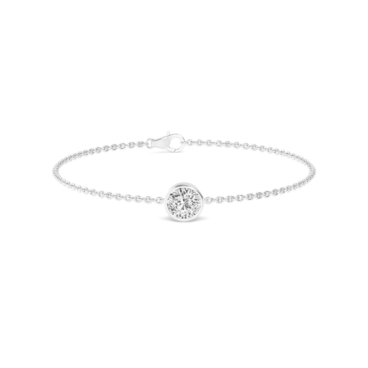 Fern round bezel chain lab grown diamond bracelet in white gold - view 1