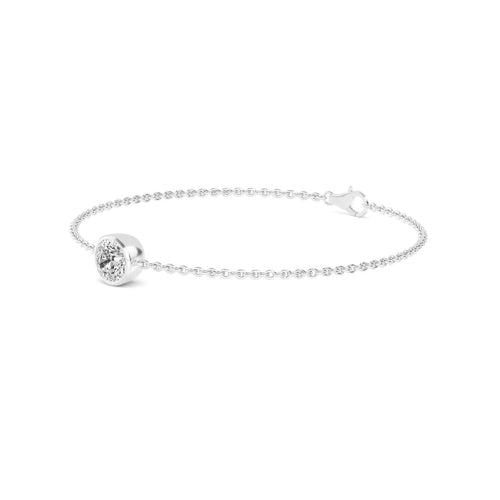 Fern round bezel chain lab grown diamond bracelet in white gold - view 5
