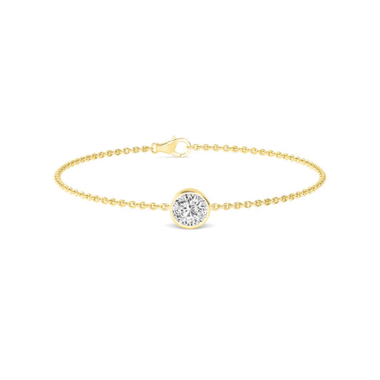 Fern round bezel chain lab grown diamond bracelet in yellow gold - view 1