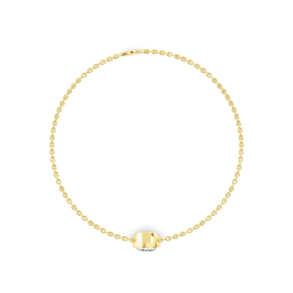 Fern round bezel chain lab grown diamond bracelet in yellow gold - view 3