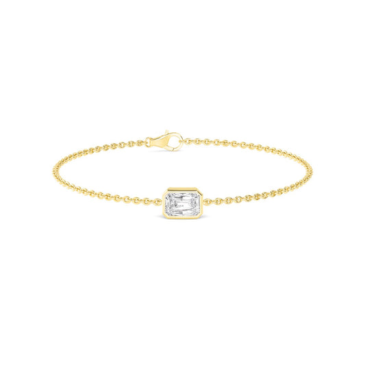 Fiorella emerald bezel chain lab grown diamond bracelet in yellow gold - view 1