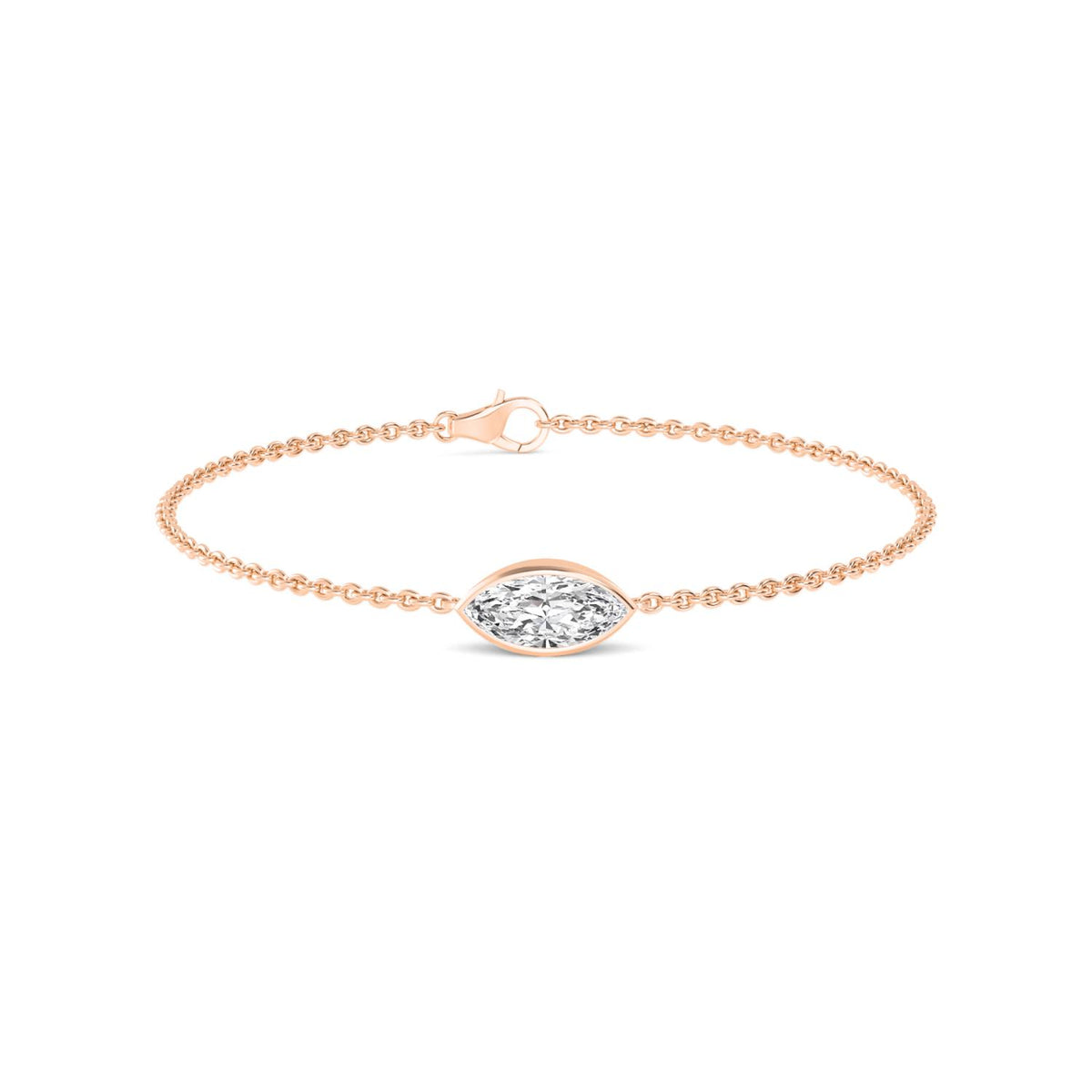 Francesca east-west marquise bezel lab grown diamond bracelet in rose gold - view 1