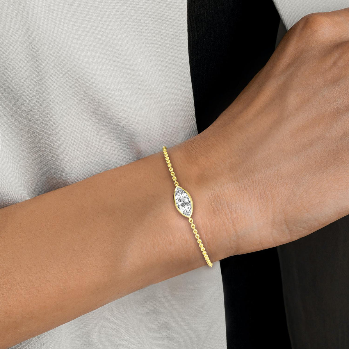 Francesca east-west marquise bezel lab grown diamond bracelet in yellow gold - view 2