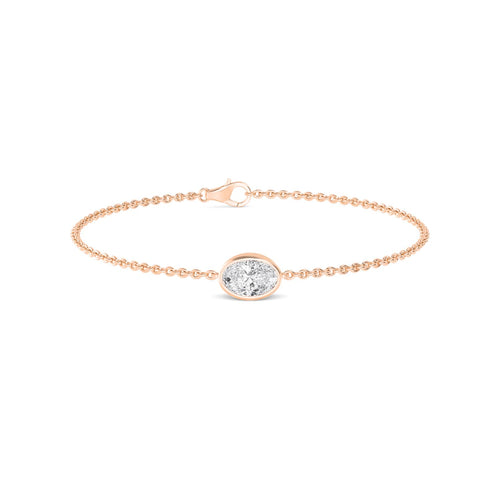 Gabriella east-west oval bezel lab grown diamond bracelet in rose gold - view 1