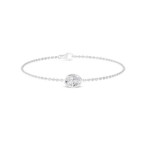 Gabriella east-west oval bezel lab grown diamond bracelet in white gold - view 1
