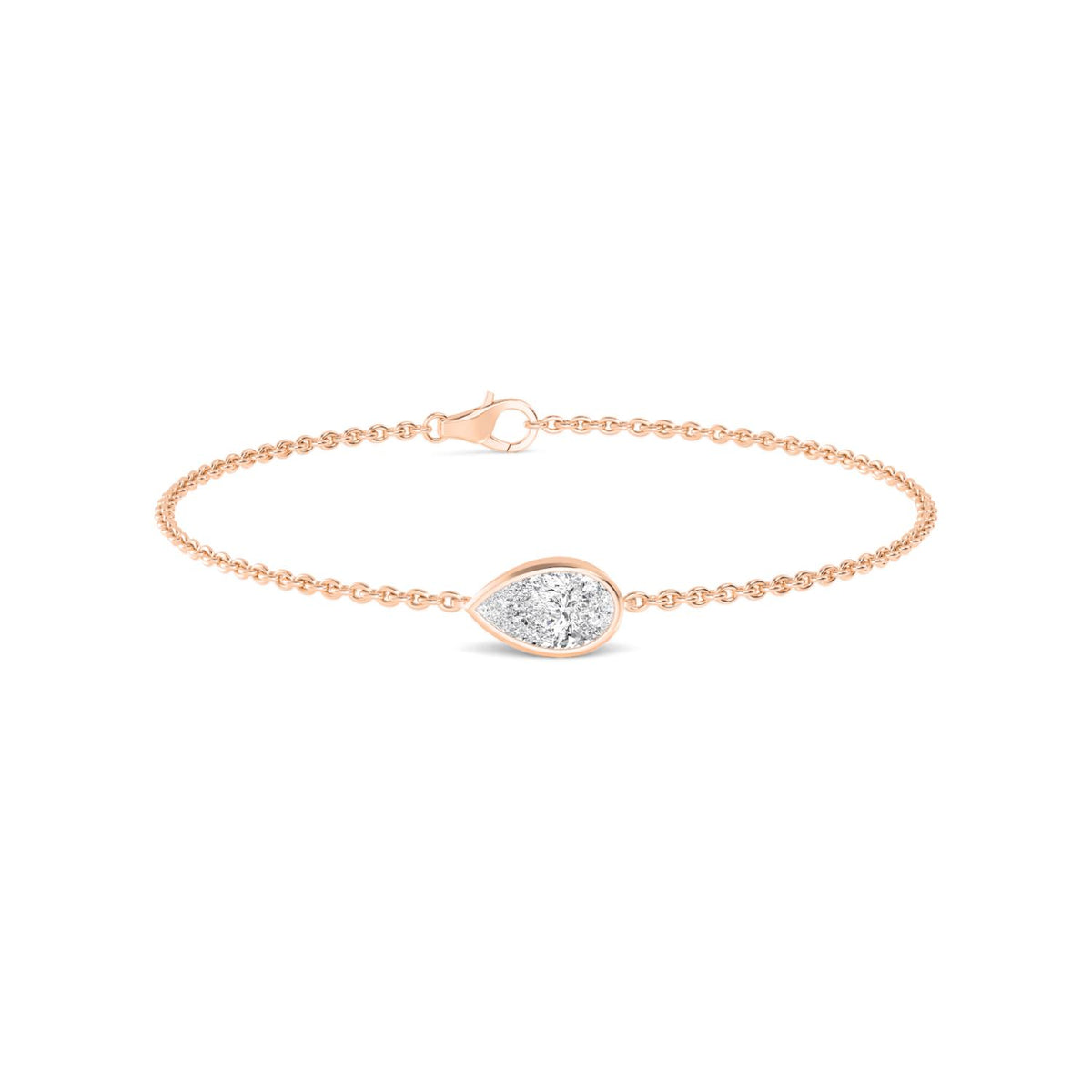 Gaia east-west pear bezel chain lab grown diamond bracelet in rose gold - view 1