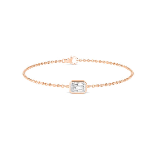 Genevieve radiant bezel chain lab grown diamond bracelet in rose gold - view 1