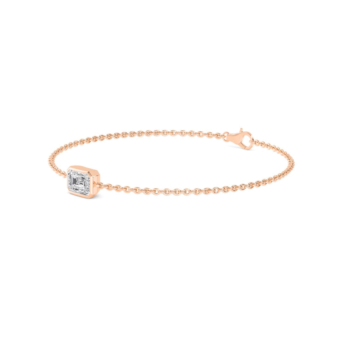 Genevieve radiant bezel chain lab grown diamond bracelet in rose gold - view 5