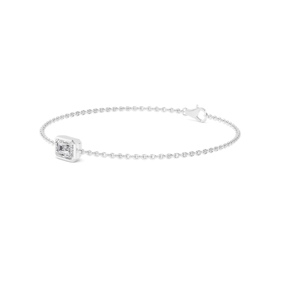 Genevieve radiant bezel chain lab grown diamond bracelet in white gold - view 5