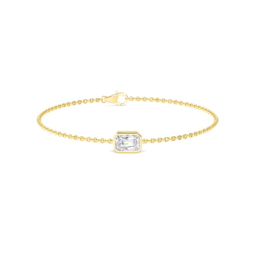 Genevieve radiant bezel chain lab grown diamond bracelet in yellow gold - view 1