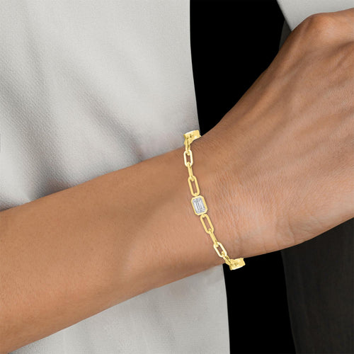 Lumi emerald bezel paperclip lab grown diamond bracelet in yellow gold - view 2